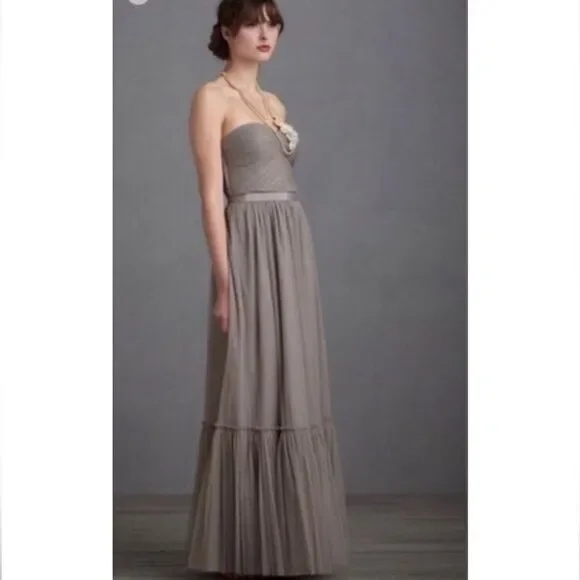 BHLDN Grey Niceties Tiered Tulle Sweetheart Corset Bodice Gown Event Holiday SZ4 - Picture 3 of 16